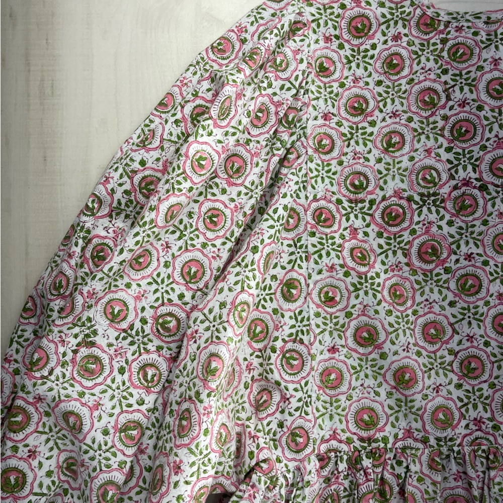 block print handmade India printed floral dress M Etsy pink green - Picture 6 of 8